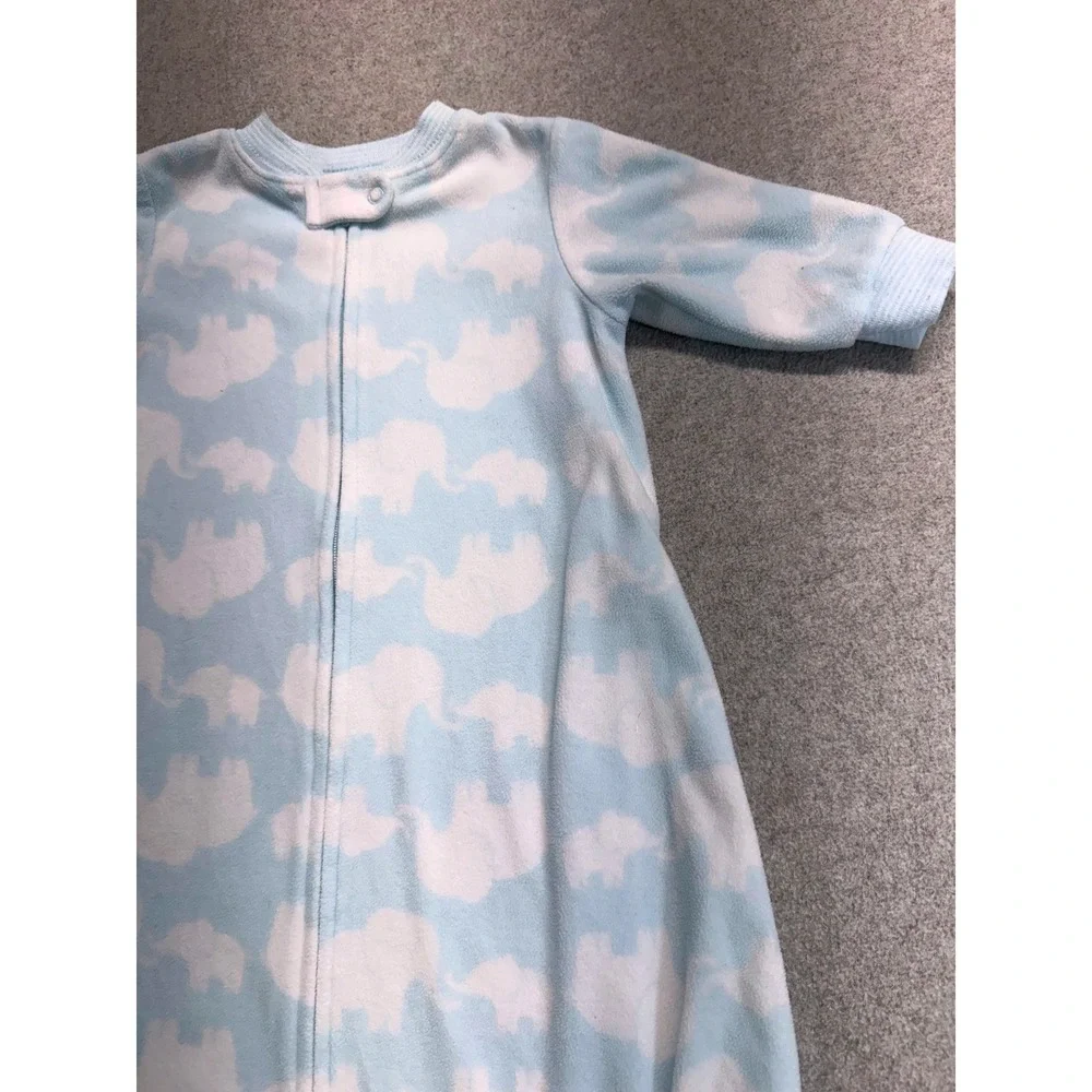 Carter's Fleece Wearable‎ Blanket Kids Small Blue White Elephant Print Zip Up